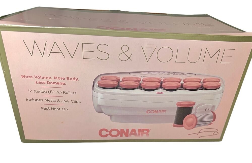 Conair Big Waves & Volume Hot Rollers 12 Jumbo Ceramic Velvet Rollers Clips NEW